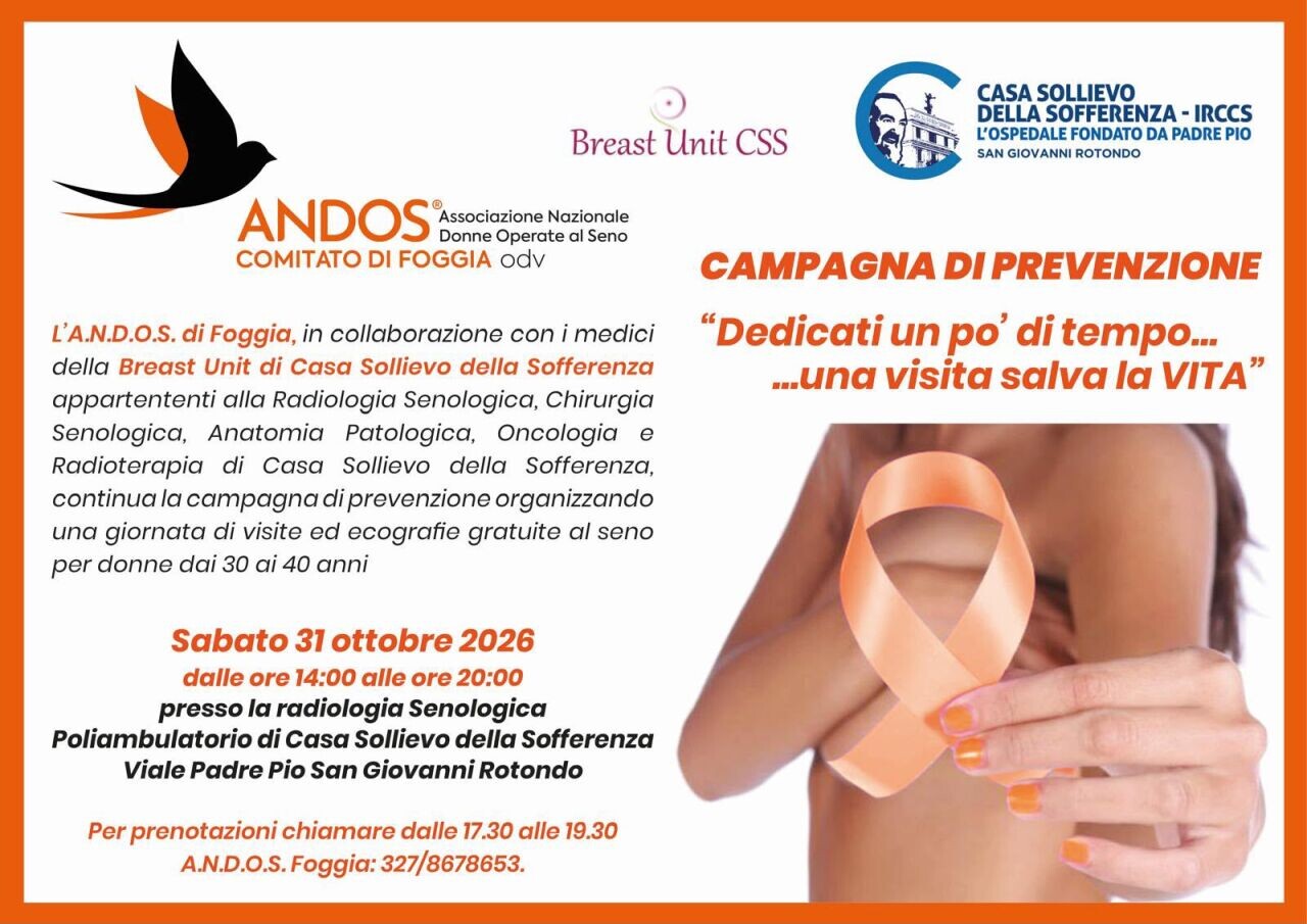 Prevenzione del tumore al seno: il 31 ottobre visite ed ecografie gratuite per le donne tra i 30 e i 40 anni